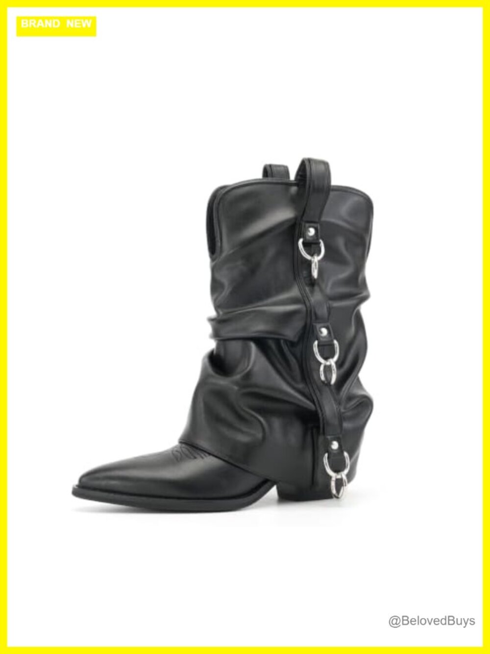 Women's Mid Calf Western Cowboy Boots Pointed Toe Slouchy Pull On Faux Leather